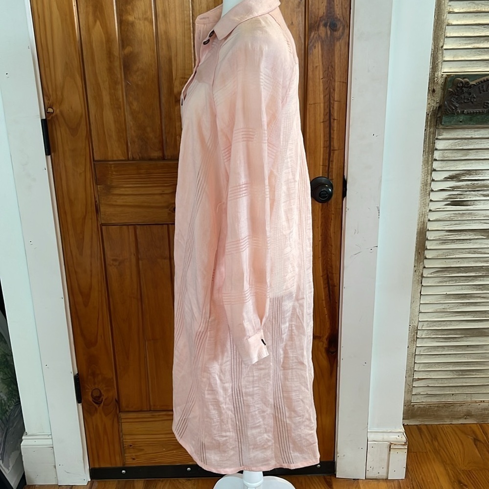 Free People Great Escape Pink Peach Shirtdress Semi Sheer Swim Cover up Small - Picture 2 of 12